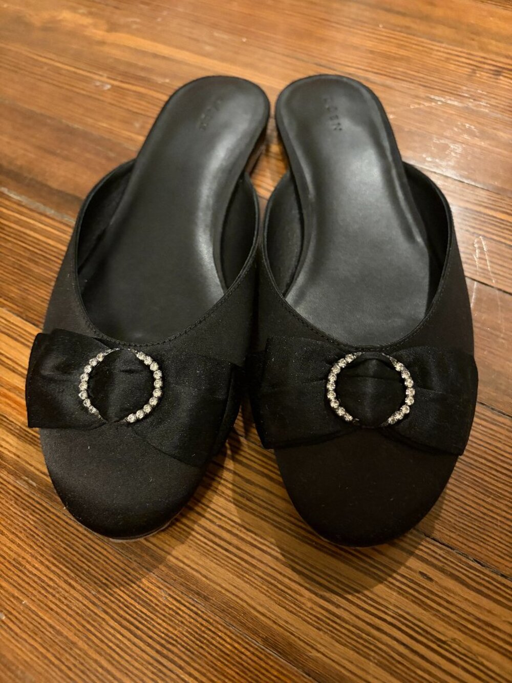 NEW Doen Black Satin Mules with Rhinestone Detail - Size 40 / US 9-9.5